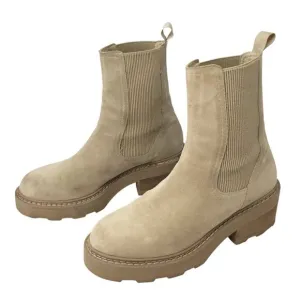 Schmoove Boots Mike Chelsea Anthropologie Ankle Suede Chunky Size 40 / 9 Beige