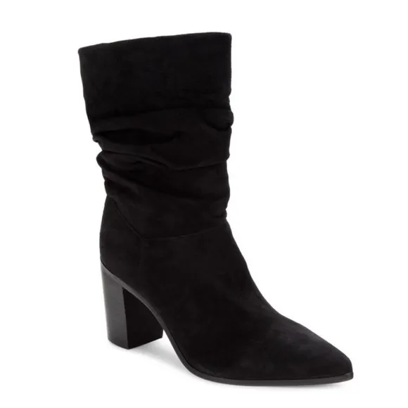 SCHUTZ Ashlee Block Heel Slouchy Suede Boots Black Size 8.5
