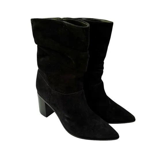 SCHUTZ Ashlee Block Heel Slouchy Suede Boots Black Size 8.5