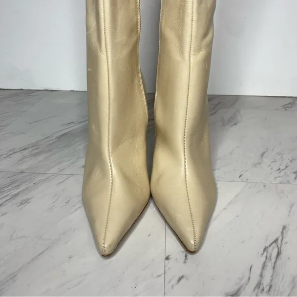Schutz Asya Up Eggshell Leather Pointy Toe Wedge Tall Boot 8B