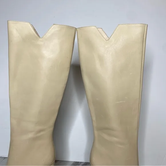 Schutz Asya Up Eggshell Leather Pointy Toe Wedge Tall Boot 8B