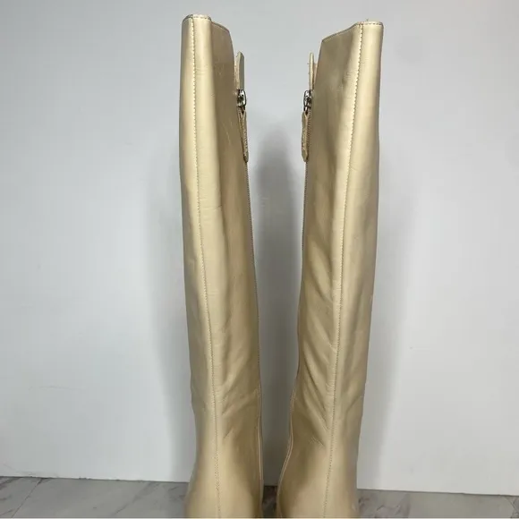 Schutz Asya Up Eggshell Leather Pointy Toe Wedge Tall Boot 8B