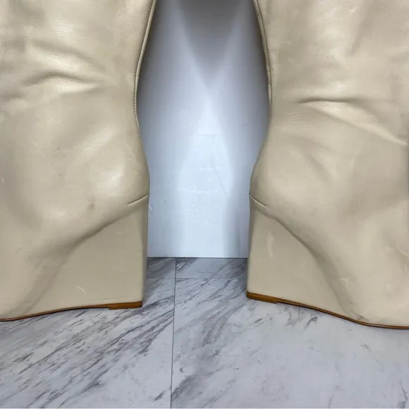 Schutz Asya Up Eggshell Leather Pointy Toe Wedge Tall Boot 9B