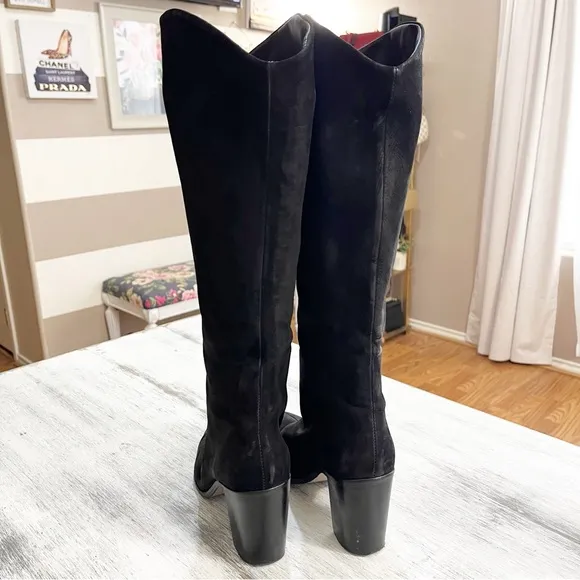 SCHUTZ Black Suede Knee High Boots with Pointed Toe size 7.5B