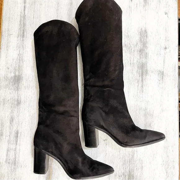 SCHUTZ Black Suede Knee High Boots with Pointed Toe size 7.5B