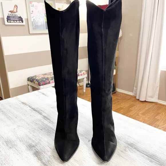 SCHUTZ Black Suede Knee High Boots with Pointed Toe size 7.5B