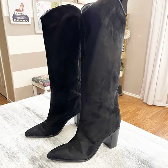 SCHUTZ Black Suede Knee High Boots with Pointed Toe size 7.5B