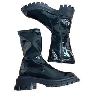 Schutz Kendy Lug Sole Combat Boots Womens Size 9.5 Black Patent Leather NEW
