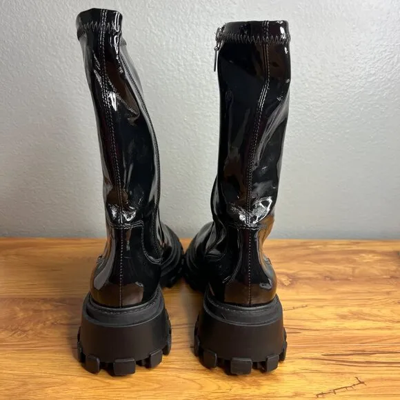 Schutz Kendy Lug Sole Combat Boots Womens Size 9.5 Black Patent Leather NEW