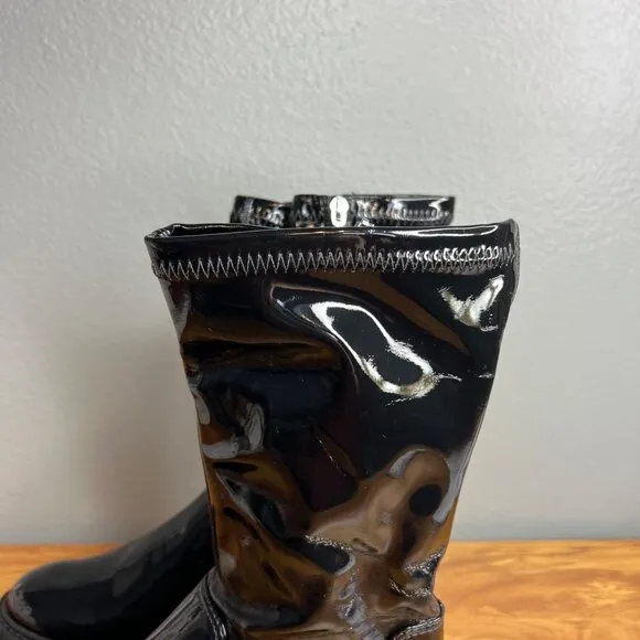 Schutz Kendy Lug Sole Combat Boots Womens Size 9.5 Black Patent Leather NEW
