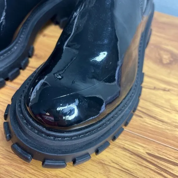 Schutz Kendy Lug Sole Combat Boots Womens Size 9.5 Black Patent Leather NEW