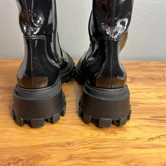 Schutz Kendy Lug Sole Combat Boots Womens Size 9.5 Black Patent Leather NEW