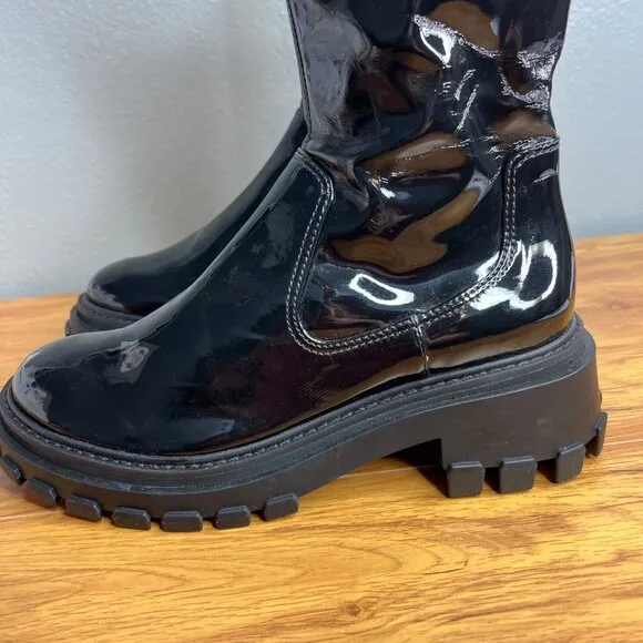 Schutz Kendy Lug Sole Combat Boots Womens Size 9.5 Black Patent Leather NEW