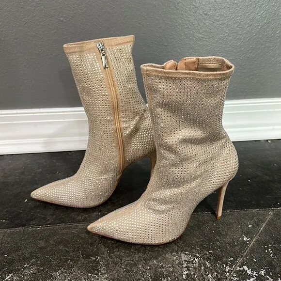 Schutz Sybil Suede &amp; Rhinestone Sock Booties 8.5B NWOB