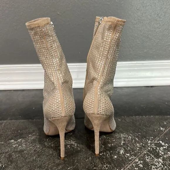 Schutz Sybil Suede &amp; Rhinestone Sock Booties 8.5B NWOB