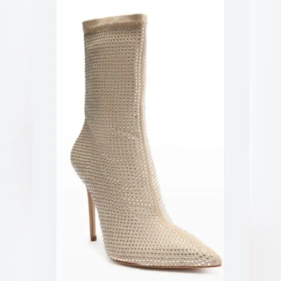 Schutz Sybil Suede &amp; Rhinestone Sock Booties 8.5B NWOB