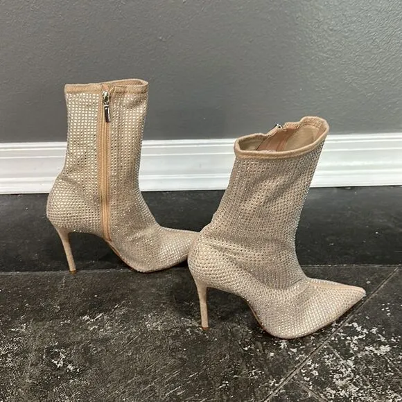Schutz Sybil Suede &amp; Rhinestone Sock Booties 8.5B NWOB