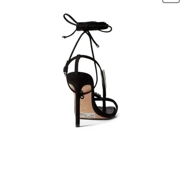 Schutz Vikki Crystal Black Leather Sandals 9