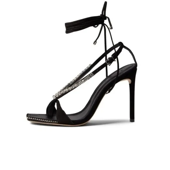 Schutz Vikki Crystal Black Leather Sandals 9