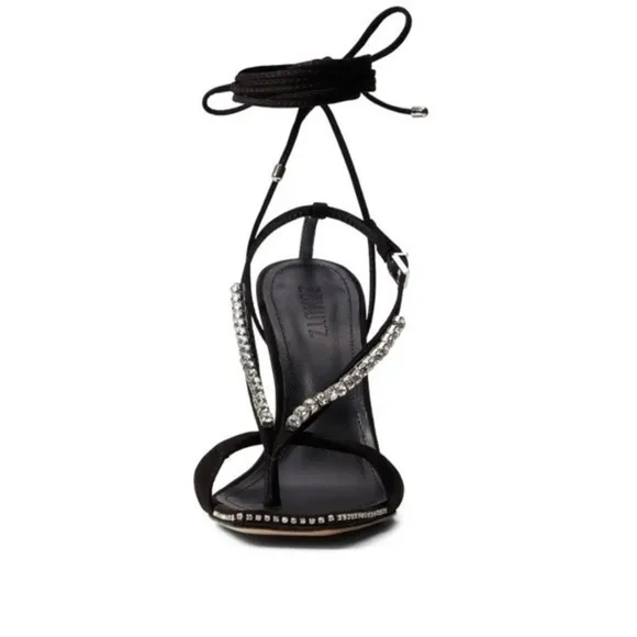 Schutz Vikki Crystal Black Leather Sandals 9