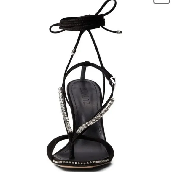 Schutz Vikki Crystal Black Leather Sandals 9