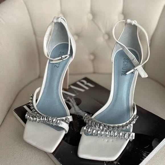 Schutz White Embellished Women's Sandals