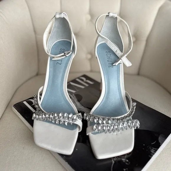 Schutz White Embellished Women's Sandals