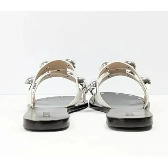 Schutz Women's Benedita Open Toe Studded White Leather Sandal Size 9.5 MSRP $148