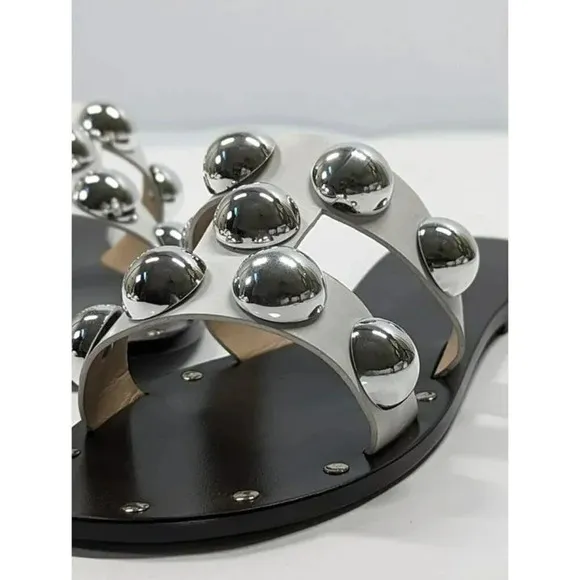 Schutz Women's Benedita Open Toe Studded White Leather Sandal Size 9.5 MSRP $148