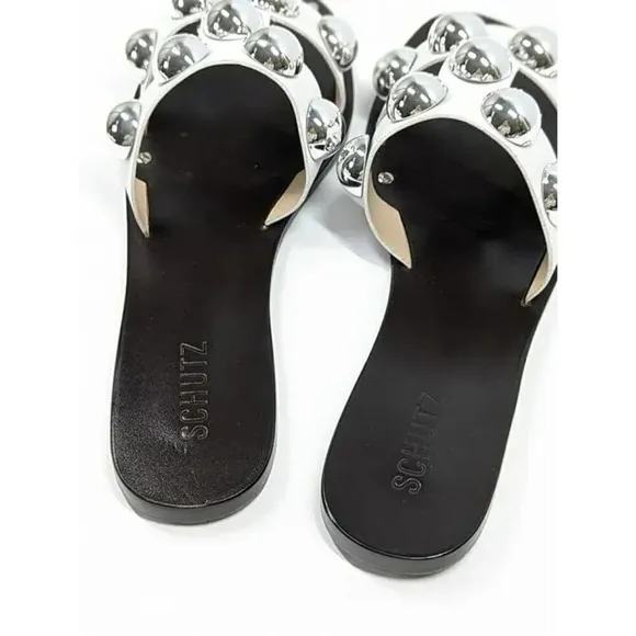 Schutz Women's Benedita Open Toe Studded White Leather Sandal Size 9.5 MSRP $148