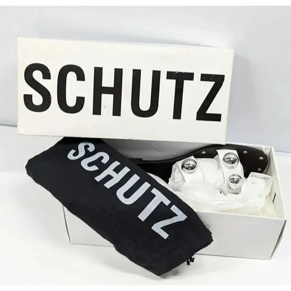 Schutz Women's Benedita Open Toe Studded White Leather Sandal Size 9.5 MSRP $148