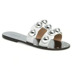 Schutz Women's Benedita Open Toe Studded White Leather Sandal Size 9.5 MSRP $148