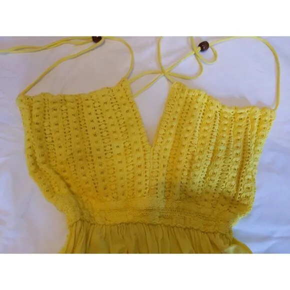 Seaspice Women's M Yellow Peruvian Cotton Crochet Sundress Boho Beach Resort