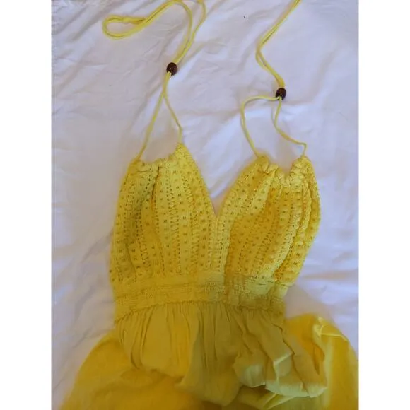 Seaspice Women's M Yellow Peruvian Cotton Crochet Sundress Boho Beach Resort