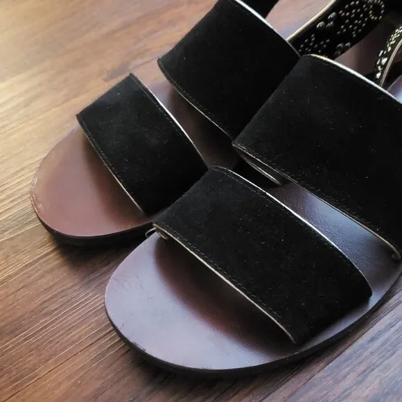 See By Chloe Black Suede Leather Gold Rivet Design Sandals Size 36