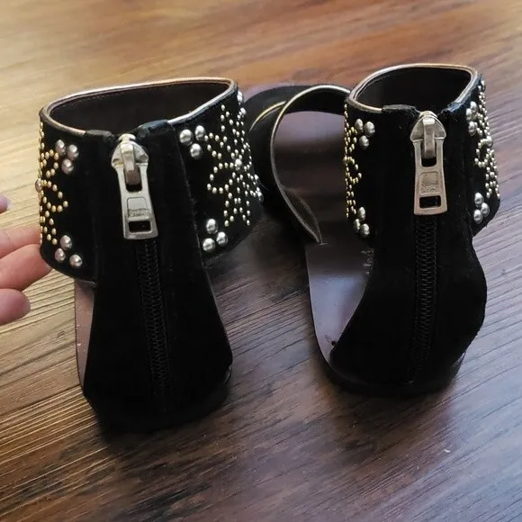 See By Chloe Black Suede Leather Gold Rivet Design Sandals Size 36