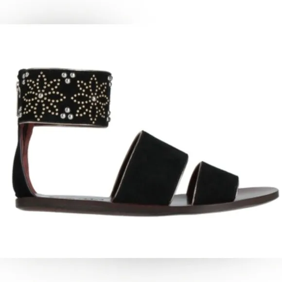 See By Chloe Black Suede Leather Gold Rivet Design Sandals Size 36