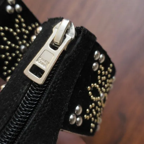 See By Chloe Black Suede Leather Gold Rivet Design Sandals Size 36