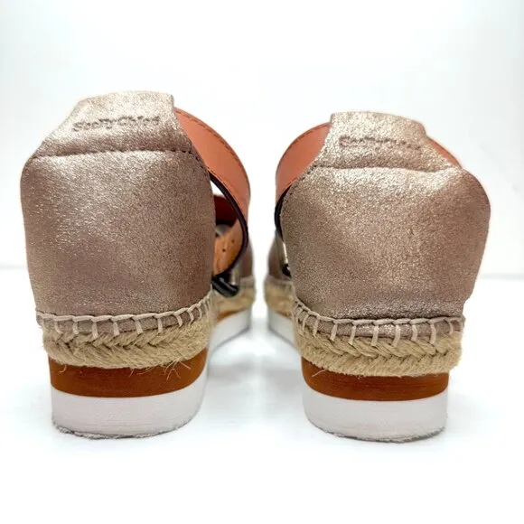 See By Chloe Espadrille Sandals Womens 35 4.5 Brown Scalloped Metallic Leather