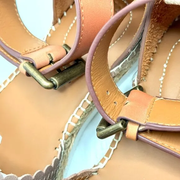 See By Chloe Espadrille Sandals Womens 35 4.5 Brown Scalloped Metallic Leather