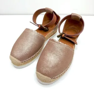 See By Chloe Espadrille Sandals Womens 35 4.5 Brown Scalloped Metallic Leather