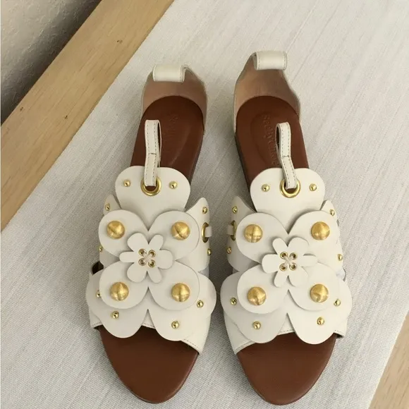 See by Chloe Haya Flower Studded Leather Sandals size 36 missing straps