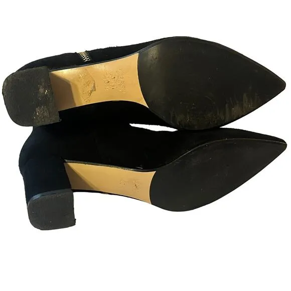 Select Suede Block Heel Ankle Boots •40.5/9.5•Pointed Black Gold Ring Zip Italy