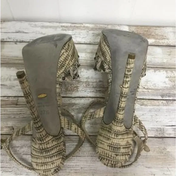 SERGIO ROSSI ANIMAL PRINT STUDDED LEATHER HEELS 37.5
