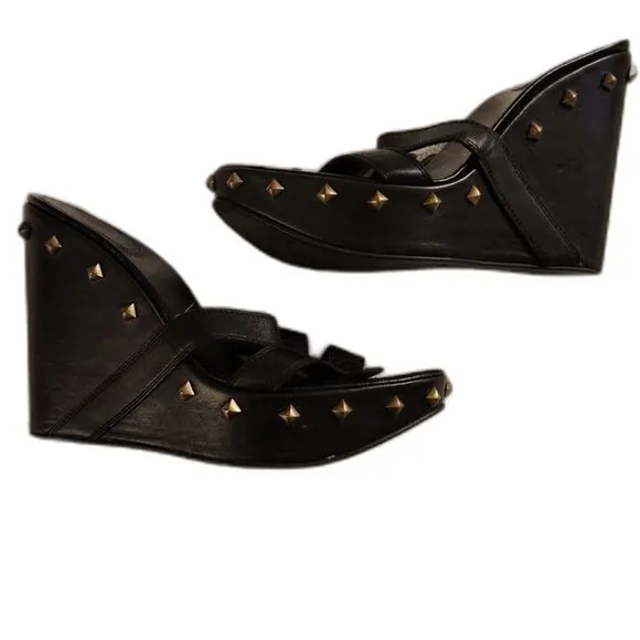 Sergio Rossi Studded Wedge slip on strappy sandal, WMNS 38EU US Size 8