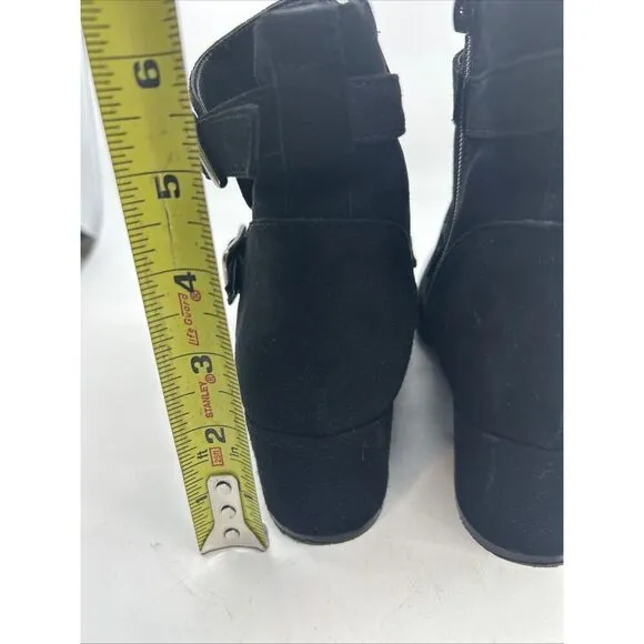 Sesto Meucci Black Classic Suede Ankle Italian Boots Block Heel Womens 6 m ITALY