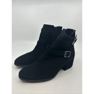 Sesto Meucci Black Classic Suede Ankle Italian Boots Block Heel Womens 6 m ITALY