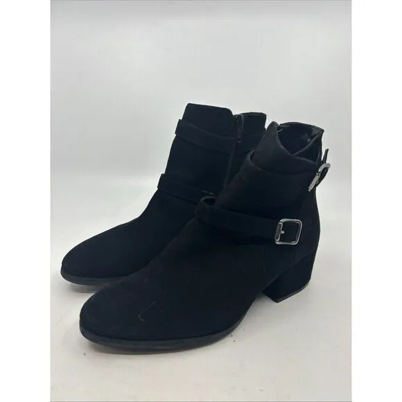 Sesto Meucci Black Classic Suede Ankle Italian Boots Block Heel Womens 6 m ITALY