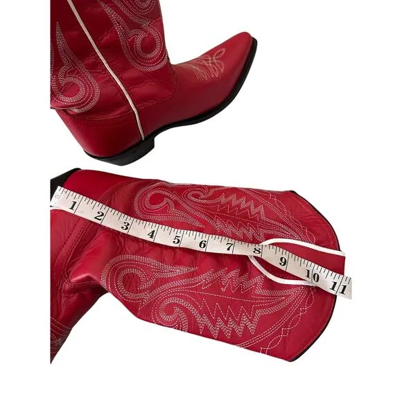SF Boots Vintage Western Cowboy Rodeo Pull On Red Leather Women's Size 7.5
