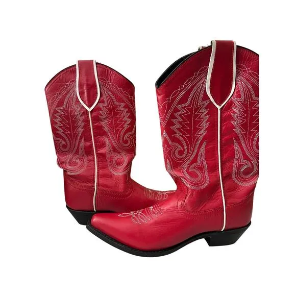 SF Boots Vintage Western Cowboy Rodeo Pull On Red Leather Women's Size 7.5